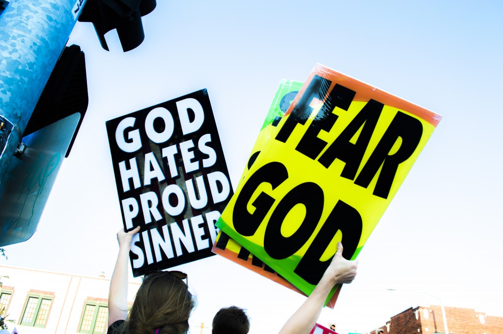 Now, I held two signs outside of the Gay Christian Conference in Portland, Oregon.  “Fear God” and “Fags Doom Nations.”  The “Fear God” sign was the one that enraged everyone, and I was reminded of a few things about fag theology.  